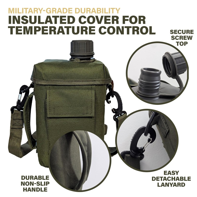 Sirius Survival 2L Military-Grade Square Canteen with Insulated Case &