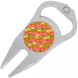 NewCharms Hearts on Orange Golf Ball Marker Divot Repair Tool Bottle Opener