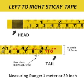 2Pcs Steel Self-Adhesive Measuring Tape, Imperial & Metric Tape Measure Sticker Ruler, Left to Right and Right to Left Stick on Tape Measure for Workbench, Woodworking, Saw & Drafting, 100cm/39Inch