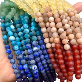 ABCGEMS Matte Seven Chakra Beads (The Ultimate Combination of The Strongest Energy Stones) Honey Citrine, Peach Moonstone, Amethyst, Apatite, Lapis, Carnelian, Aventurine - Non-Polished Round 8mm