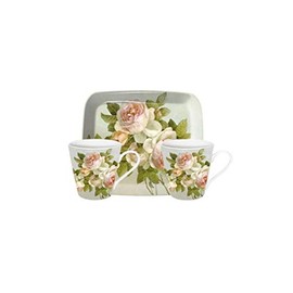 pimpernel X0011655543 Antique Rose Mugs 0.18 L and Tray Set, Ceramic
