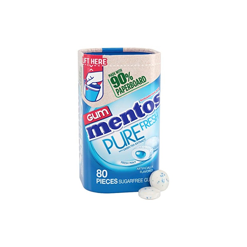 Mentos Pure Fresh Sugar-Free Chewing Gum with Xylitol, Fresh Mint,