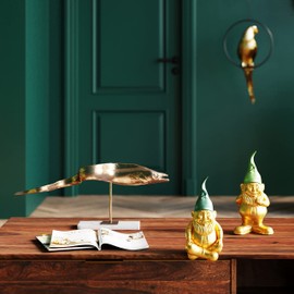 Kare Design Deco Figurine Zwerg Sitting, Gold, Green, Gnome, Dwarf Statue, Gift Idea, Table Decoration, Home Decor for Living Room, Bedroom, Hallway 19x9x9 cm (H/W/D)