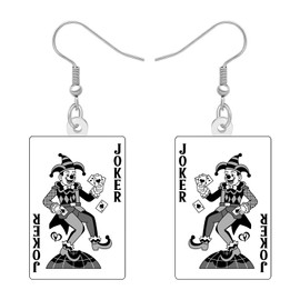RAIDIN Acrylic Joker Playing Card Dangle Earrings Gambling Gifts for Women Card Players, Novelty Circus Clown Jester Poker Casino Theme Party Decorations Weird Costume Jewelry (Black)