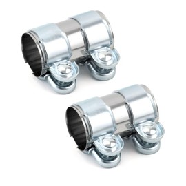 QWORK Stainless Steel 2" Lap Joint Exhaust Band Clamp - 2 Pack Universal Fitment, Bolt Fastening for Secure Sealing, for Mufflers, Downpipes, and Catback Systems, Anti-Corrosion, No Welding Required