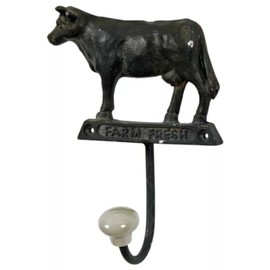 Fyne-Finds Brown Dairy Cow Hook Metal Wall Mounted Vintage Single Farmhouse Coat Key Hanger