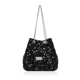 YZROHYI Evening Bag Women's Glitter Bag Ball Gown Clutch Black Glitter Elegant Handbag Evening Dress Wedding Bag Sequin Shoulder Bag Chain Bag Shoulder Bag Hand Bags for Women, black