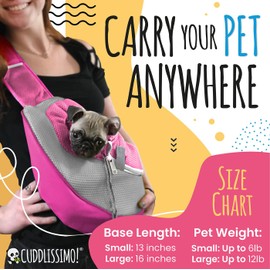 Cuddlissimo! Pet Sling Carrier - Small Dog Puppy Cat Carrying Bag Purse Pouch -For Pooch Doggy Doggie Yorkie Chihuahua Baby Papoose Bjorn -Hiking Front Backpack Chest Body Holder Pack To Wear (Pink-L)