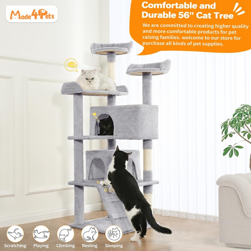 Made4Pets Cat Tree Tower 56in Cat Tower for Indoor Cats