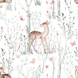 ZHENNEHZ Peel and Stick Wallpaper, Deer Forest Self Adhesive Wallpaper Waterproof and Oil-Proof Paper Home Decoration 17.3 "x 118"(44 cm x 3 m)