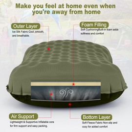 UWILLION Camping Pillow with Ice Silk Memory Foam Cover - Ultralight Inflatable Pillow for Camping Lightweight, Ergonomic and Washable for Camping, Hiking, and Travel Green