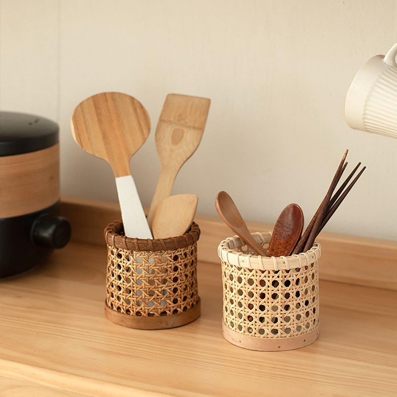 Rattan Pen Holder, Hand Woven Small Wicker Pen Cup Multi-Functional