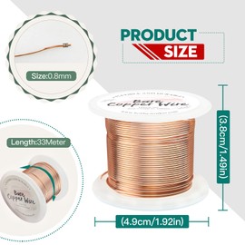 Hobbyworker 20 Gauge Bare Copper Wire 108FT/0.8mm Beading Craft Wire for Jewelry Making