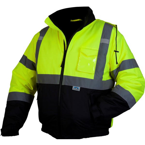 Pyramex Safety RJ3210L RJ32 Series Jackets Hi-Vis Lime Bomber Jacket with Quilted Lining - Size Large