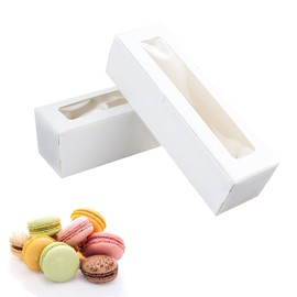 Xuwzenkl Macaron Boxes for 6 to 10 Macarons, 20 Pack 8x3x2 Inches Macaron Packaging for Home DIY Baking(White)