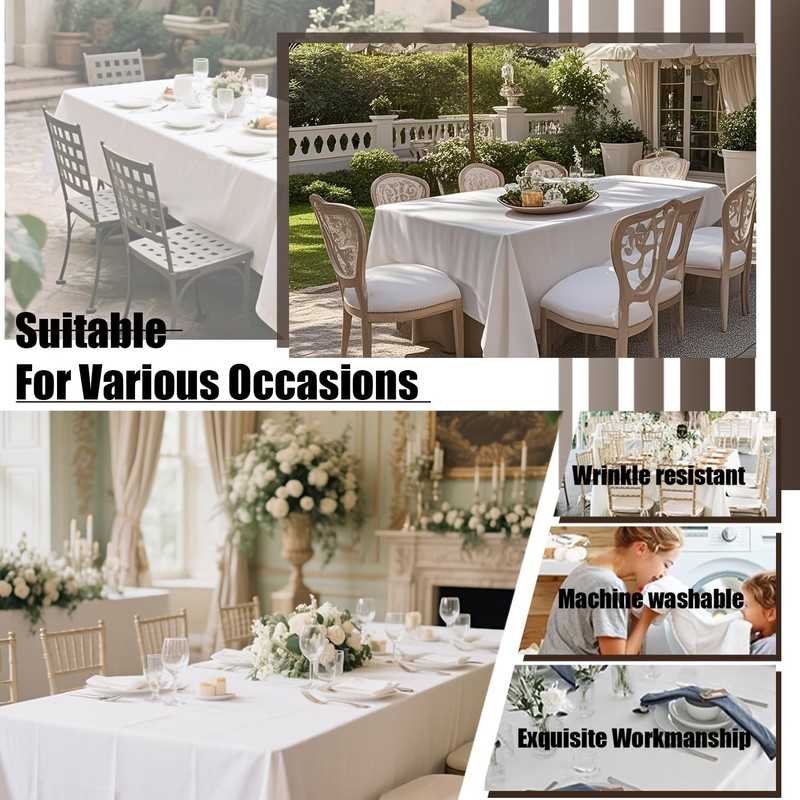 12 Pack White Tablecloths for Rectangle Tables, 60 x 126