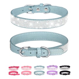 Petank Dog Collar for Small Medium Large Dogs，Small Dog Collar for Female Dogs, Bling Girl Dog Collars, Pink Dog Collar, Rhinestone Puppy Collars (S, Light Blue)