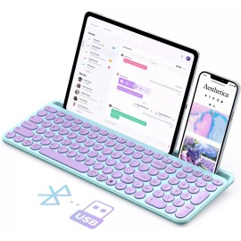 Seenda Cute Wireless Bluetooth Keyboard Dual Mode Bluetooth 2.4G round  Green Purple
