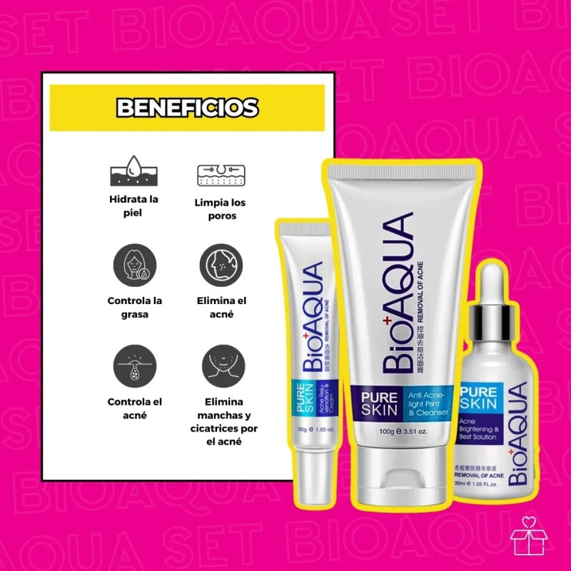 Set Pure Skin Bioaqua Retira Acne Espinillas Grasa Mixta