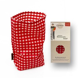 Organic Beeswax Cloth Bag FRISCHEFRANZ Medium Height 28 cm x Width 22 cm with Stand Base (Red Checked)