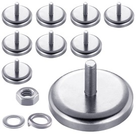 Therwen 10 Pcs 150 lb Powerful Neodymium Round Magnets Neodymium Magnet with M6 Male Threaded Stud, Heavy Duty Magnets with Nut and Washer for Lighting, Camera, Brackets Other Equipment