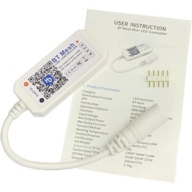 TOPXCDZ RGBW Smart Bluetooth Controller for LED Strips, Phone App, Voice Control, Smart Music Timmer for iOS and Android, 5V-24V, 16 Million Colours (RGBW)