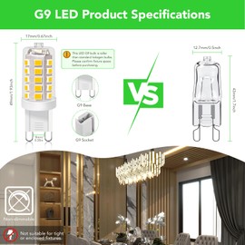 BUBO G9 LED Bulb 3000K Warm White 430 Lumens, 3W Equivalent 40W T4 G9 Halogen Replacement, 360°Beam Angle 120V Non-Dimmable No-Flicker G9 Light Bulbs for Crystal Chandelier Lighting, 10 Pack