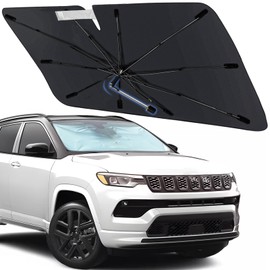 Windshield Sun Shade Umbrella for Jeep Compass 2017-2025, Foldable Car Sunshade for Front Windows with 360° Rotating Shaft, Custom fit Compass Sun Visor Shield for UV Blocking and Heat Insulation