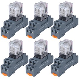 6PCS Electromagnetic Power Relay, 8-Pin 10 AMP 12V DC Relay Coil with Socket Base, LED Indicator, DPDT 2NO 2NC - MY2NJ [Applicable for DIN Rail System]