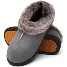 Mishansha Women's Winter, Non-Slip, Warm Slippers, Memory Foam Plush Slippers, Size 36-43, gray