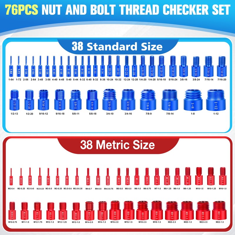 76Pcs Thread Checker, Nut and Bolt Thread Checker 38 Standard