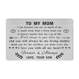 Mom Engraved Wallet Card, Thank You Mom Wedding Day Gifts, Mother's Day Present to My Mother, Love Mom Birthday Present from Son