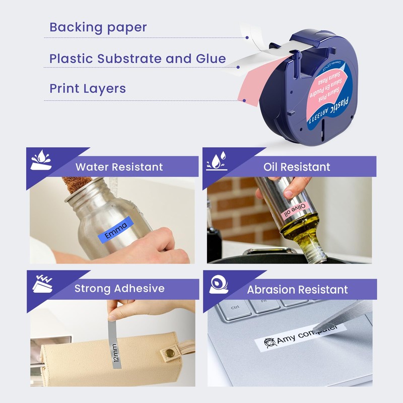 Markurlife Label Tape Compatible with DYMO Letratag Label Tape Plastic