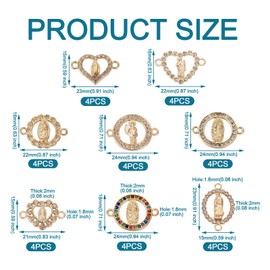 32Pcs Religion Virgin Mary Links Charms Religion Charms Double Loop Rhinestones Our Lady Charm Pendants Cubic Zirconia Connector Charms for Catholic Rosary Necklace Bracelet Jewelry Making