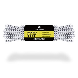 Kamu Synber Bungee Cord 8mm x 10m Elastic Shock Cord Bungee Rope for Tarpaulin, Kayak, Tie Down, Camping | White/Black