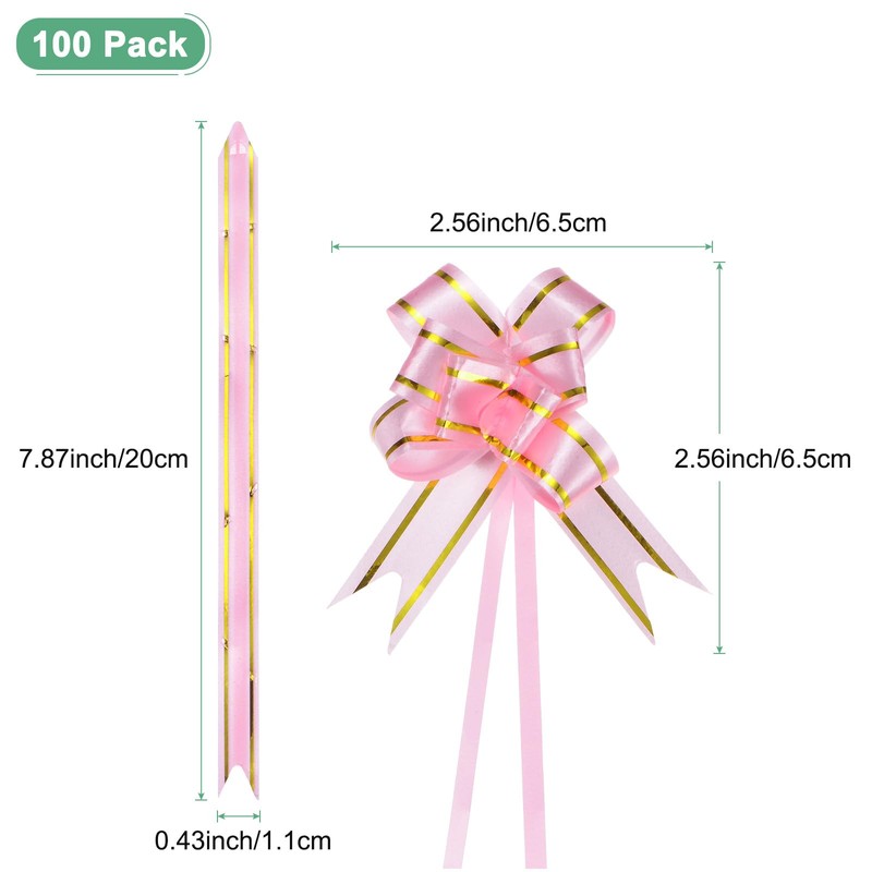 M METERXITY 100-Pack Ribbon Pull Bows, 2.56 Inch / 6.5cm