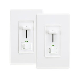 Cloudy Bay in Wall Dimmer Switch with Green Indicator,for LED Light/CFL/Incandescent,3-Way Single Pole Dimmable Slide,600 Watt max,Cover Plate Included,White,2 Pack