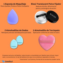 Beetbul Kit de Maquillaje: Polvo Translúcido Fijador Bissú 8g + Almohadilla de Terciopelo + 2 Almohadillas de Dedos + Esponja de Maquillaje, Control de Brillo Mate