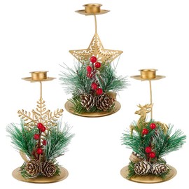 OLYCRAFT 3 Pieces Christmas Candle Holders Set Gold Deer Star Snowflake Candle Holder Iron Plastic Holiday Decor Tea Light Holder Tabletop Candlesticks for Christmas Parties Fireplace Mantel