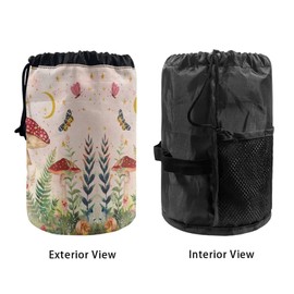 Wnbucioht Mushroom Drawstring Cosmetic Bag for Women Travel Toiletries Bags Portable Drawstring Wash Bag Butterfly Mushroom Print Barrel Makeup Pouch Large Capacity Open Flat Toiletry Bag