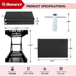 Donext Motorcycle Lift Scissor Jack, 1200 LB Capacity Wide Deck Hoist Stand Maintenance Bikes ATVs Garage Repair Center Stand Lift Jack, Black