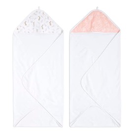 aden + anais Grey Hooded Towel - Pack of 2 | 100% Cotton Terry Towel with Muslin Hood, Soft Bath & Shower Wrap for Babies | Unisex Baby Star & Polka Gift Set | Wash Essentials for Newborns & Toddlers