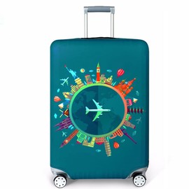 MosaiRudo Thicker Luggage Cover Elastic Suitcase Cover Protector Fits 18-32 Inch Suitcase Travel Accessories (World Travel, S)