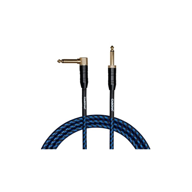 Cascha Professional Line Guitar Cable, Angled, Tweed Blue, 6 m