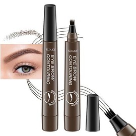 Microblading Eyebrow Contouring Pen Pencil - 4 Tipped Precise Brow Pen with Sponge Micro-Fork Tips Applicator for Natural Looking Brows - Color: Reddish brown