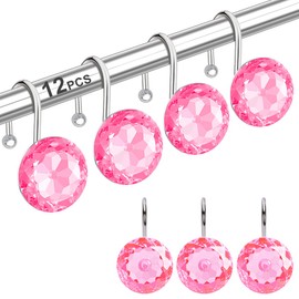 12PCS Shower Curtain Hooks Rings for Bathroom, Stainless Steel Rust Resistant Decorative Rhinestones Shower Curtain Rings Hangers for Shower Curtains, Clothing, Towels, etc.