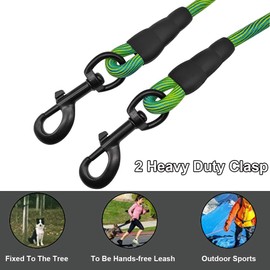 BTINESFUL 8ft 12ft 20ft 30ft 50ft 75ft Dog Tie-Out Long Tether Rope Leash, Outdoor Yard Leash- Large Medium Small Dogs Training, Playing, Camping, Backyard (Green, 12 Foot)