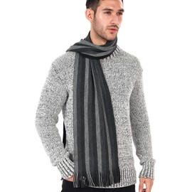 LOVARZI Men's Scarf Black & Grey Knitted Mens Scarves Striped- Warm Winter Men Scarfs - Designer Long Neck Scarves For Man : Present Ideas: Gifts for Teenage Boys, Father, Brother, Son & Friend