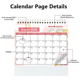 Desk Calendar 2025-2026, Jan 2025 to Jun 2026 18 Months Small Desk Calendar with Planner Stickers, 7" x 8.5" Desktop Calendar Planner for Easy Organizing