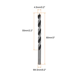 sourcing map 5pcs Brad Point Drill Bits 4.5mm(11/64") Dia Straight Round Shank Drill Metric Brad Point 2.2" Drilling Depth Spiral Twist Drill Bits for Carpenter Woodworking Plastic Rubber